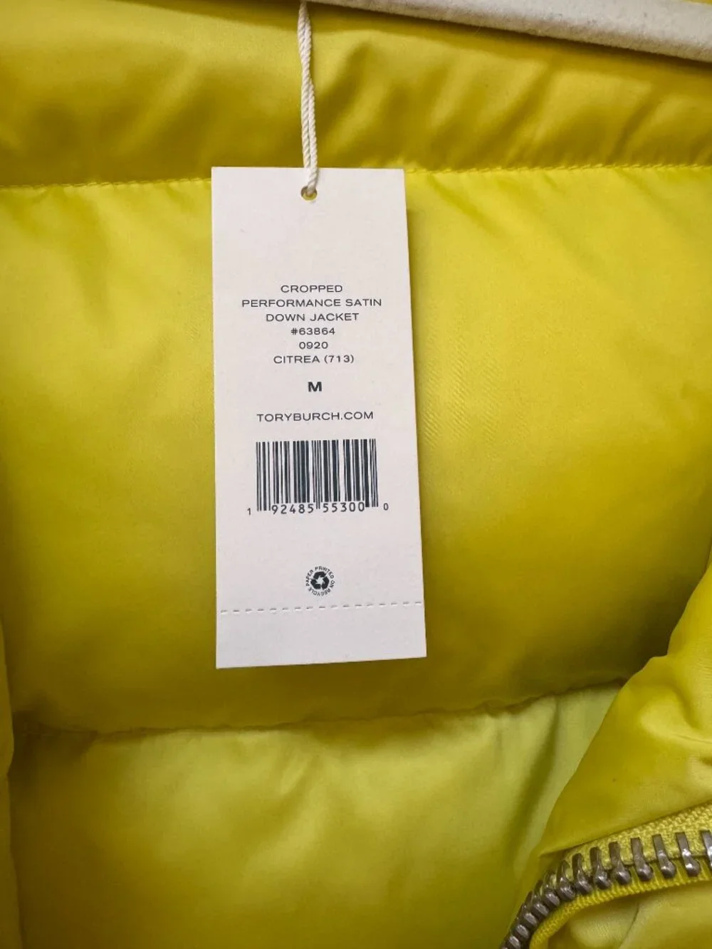Tory Burch Sport Yellow Puffer Jacket with Detachable Hood - Size Medium